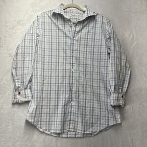 Robert Graham Button Up Shirt‎ Mens L/XL 43 17 Blue Plaid L/S Flip Cuff **READ**